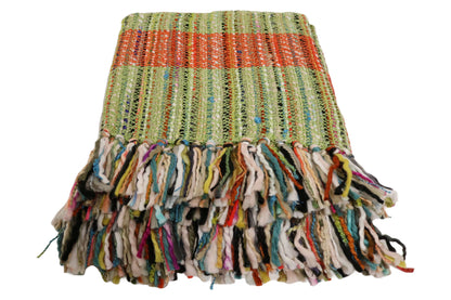 Handcrafted Wool & Cotton Throw Blanket Verdant Ember