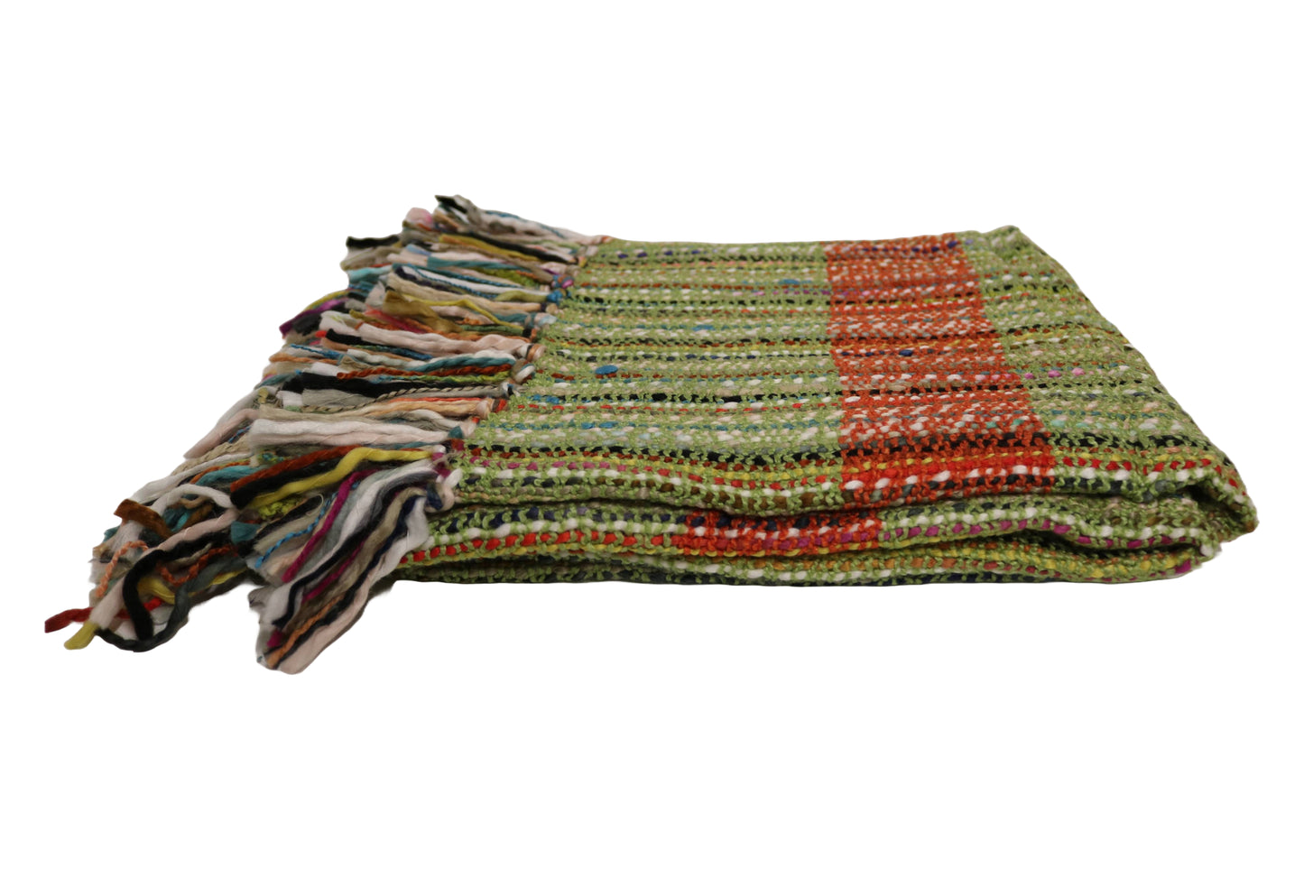 Handcrafted Wool & Cotton Throw Blanket Verdant Ember