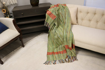 Handcrafted Wool & Cotton Throw Blanket Verdant Ember