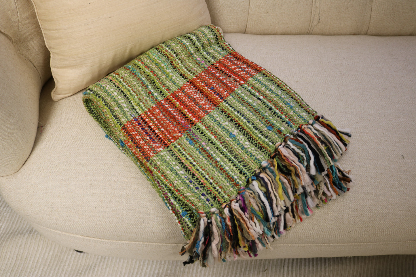 Handcrafted Wool & Cotton Throw Blanket Verdant Ember