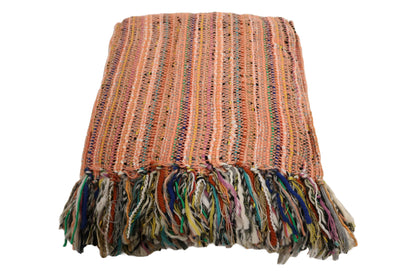 Handcrafted Wool & Cotton Throw Blanket Sunburst Peach