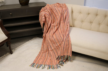 Handcrafted Wool & Cotton Throw Blanket Sunburst Peach