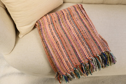 Handcrafted Wool & Cotton Throw Blanket Sunburst Peach