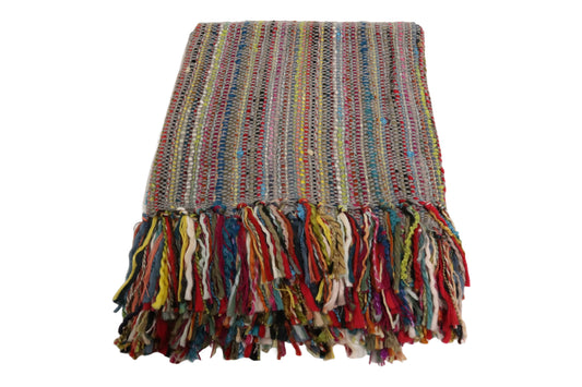 Handcrafted Wool & Cotton Throw Blanket Dark Gray