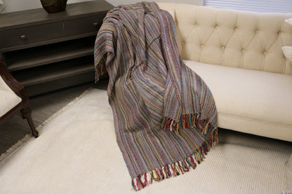 Handcrafted Wool & Cotton Throw Blanket Dark Gray