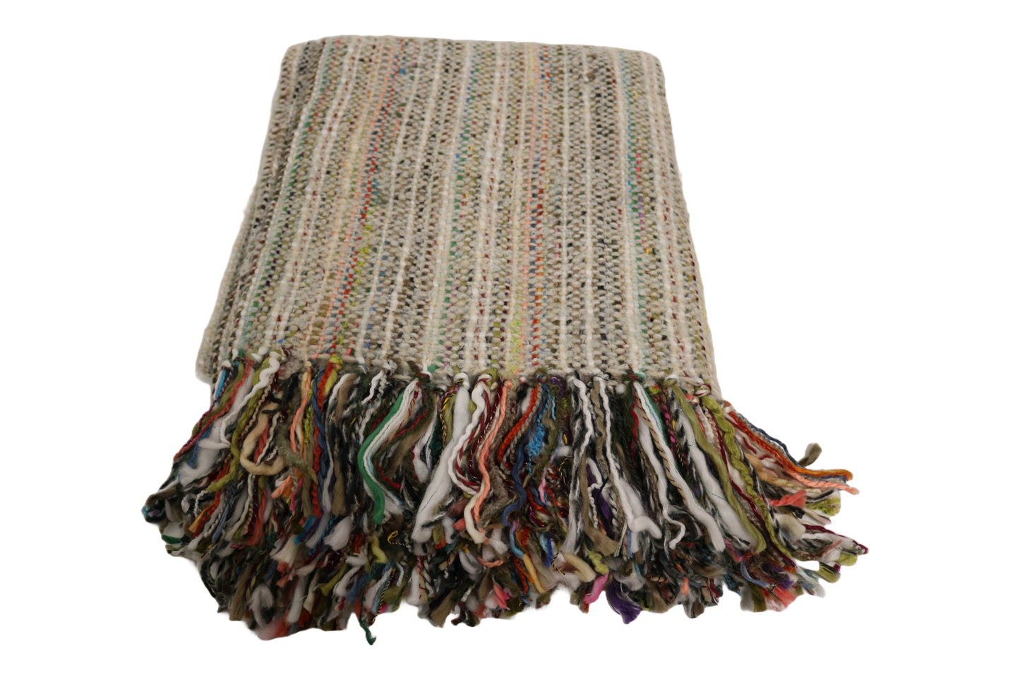 Handcrafted Wool & Cotton Throw Blanket Light Gray