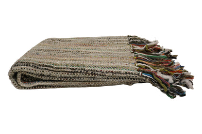Handcrafted Wool & Cotton Throw Blanket Light Gray