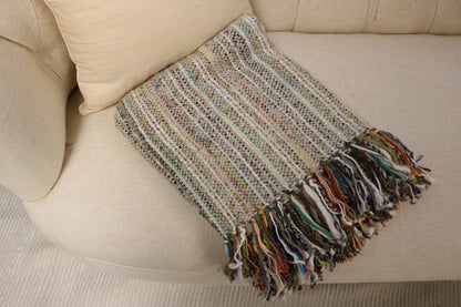 Handcrafted Wool & Cotton Throw Blanket Light Gray