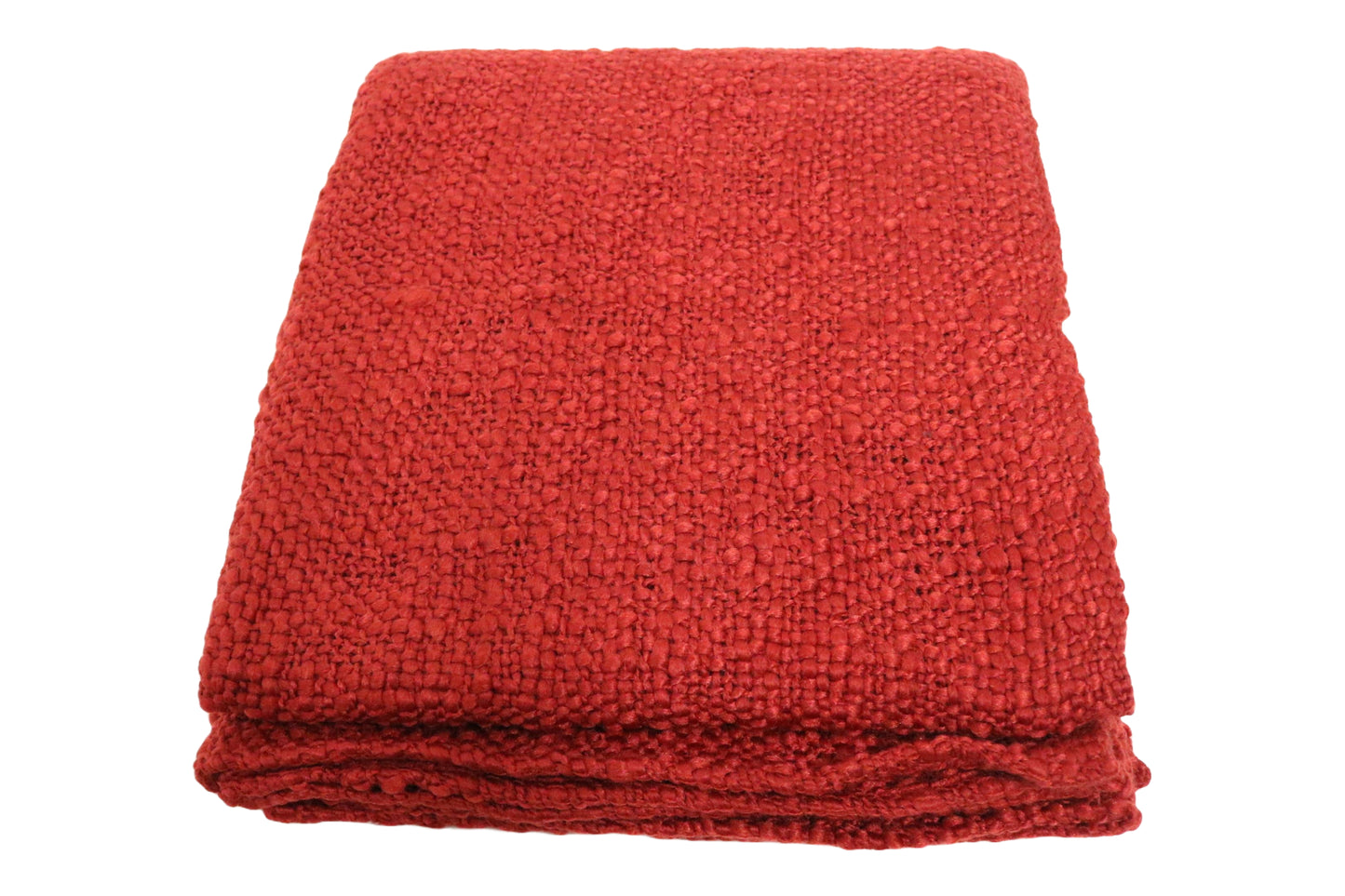 Handcrafted Wool & Cotton Throw Blanket Solid Red