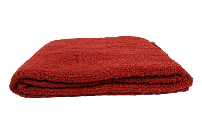 Handcrafted Wool & Cotton Throw Blanket Solid Red