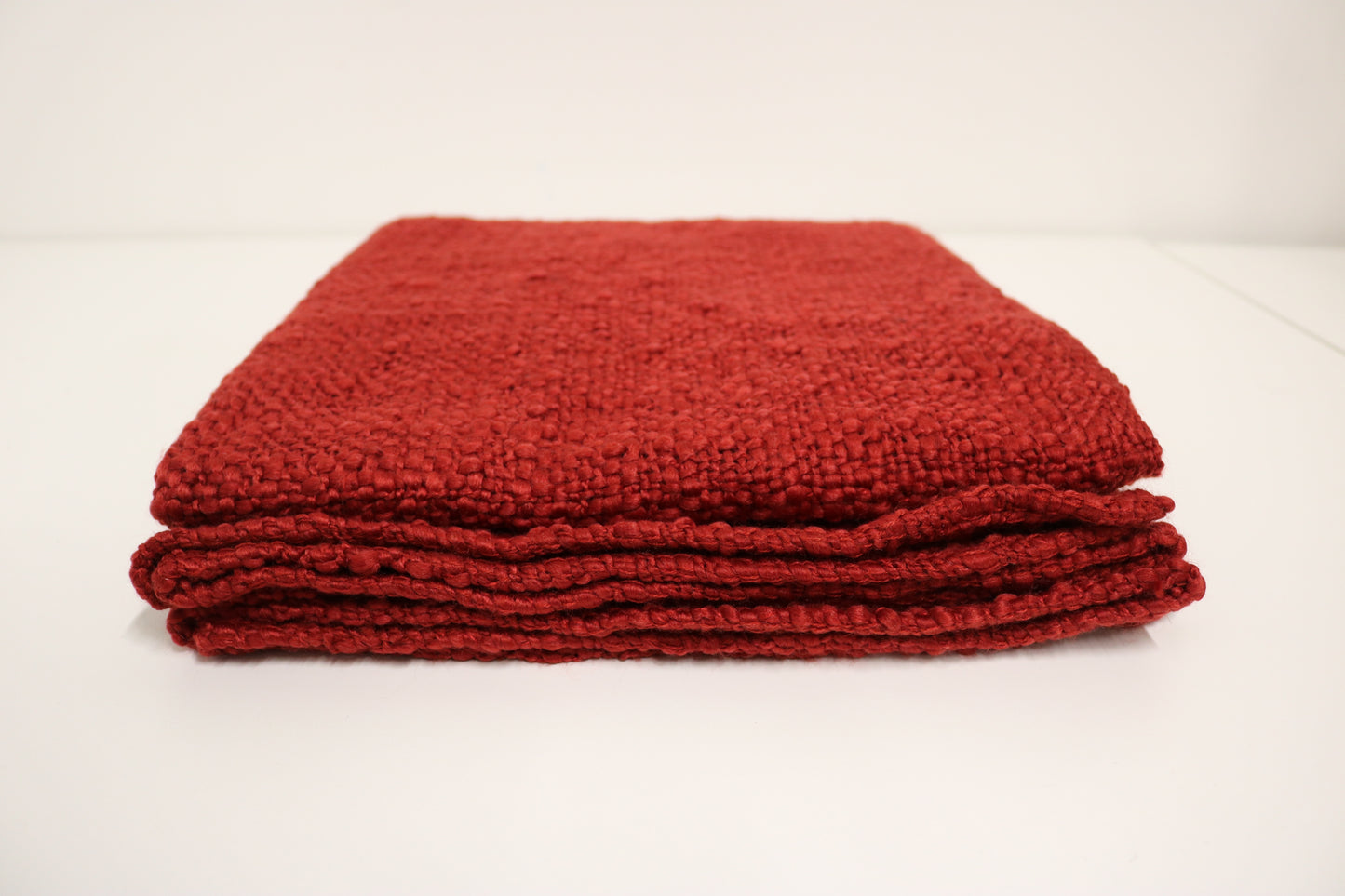 Handcrafted Wool & Cotton Throw Blanket Solid Red