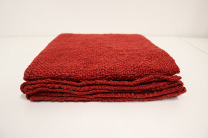Handcrafted Wool & Cotton Throw Blanket Solid Red