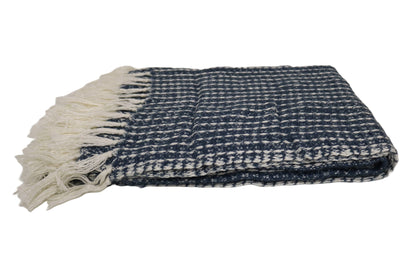Handcrafted Wool & Cotton Throw Blanket Blue