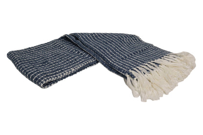 Handcrafted Wool & Cotton Throw Blanket Blue