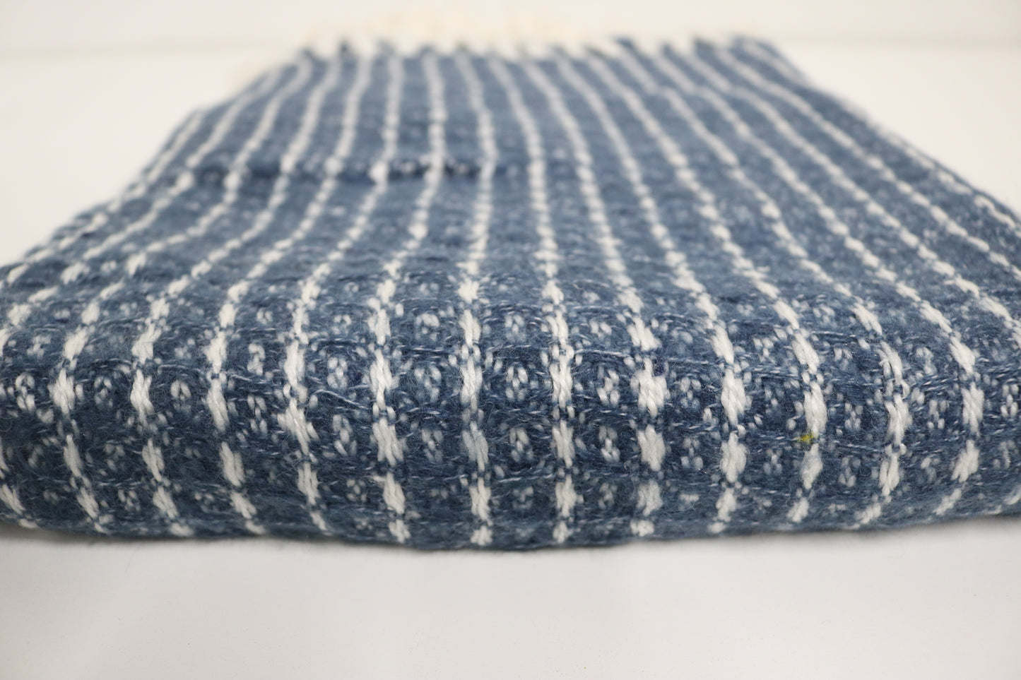Handcrafted Wool & Cotton Throw Blanket Blue