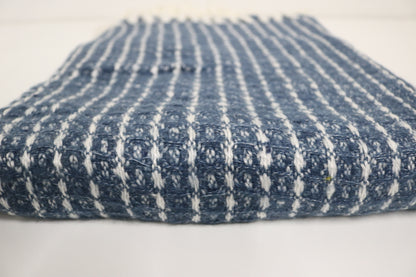 Handcrafted Wool & Cotton Throw Blanket Blue