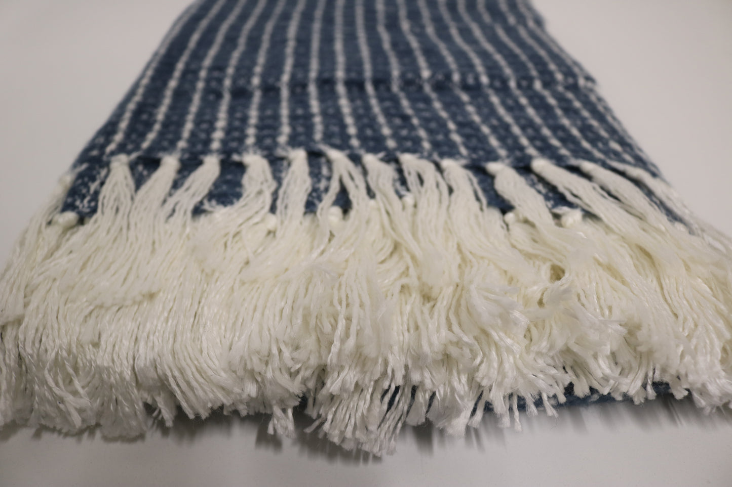 Handcrafted Wool & Cotton Throw Blanket Blue