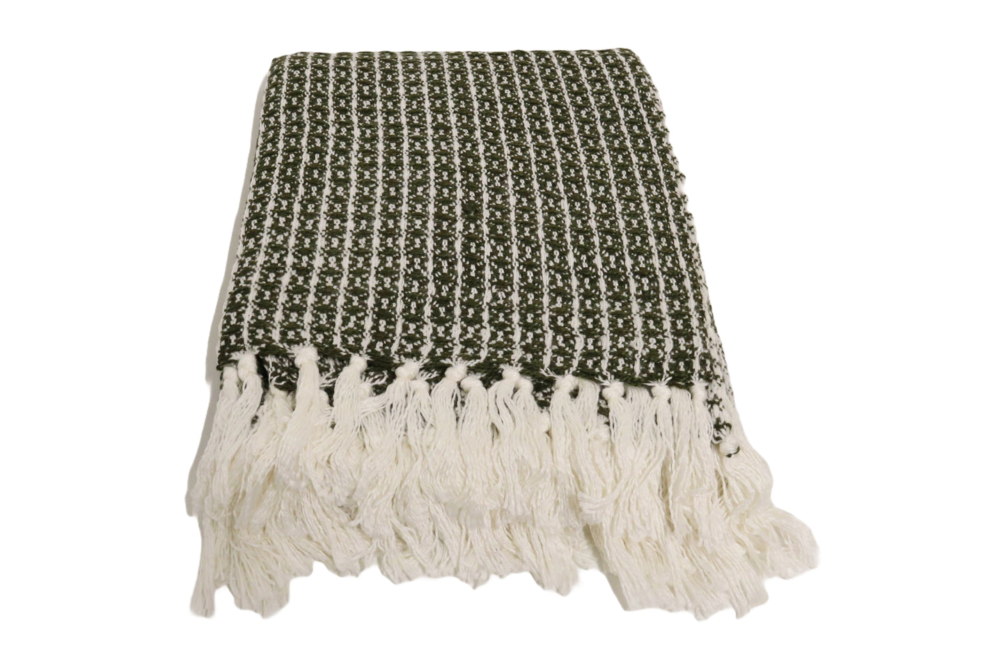 Handcrafted Wool & Cotton Throw Blanket Green