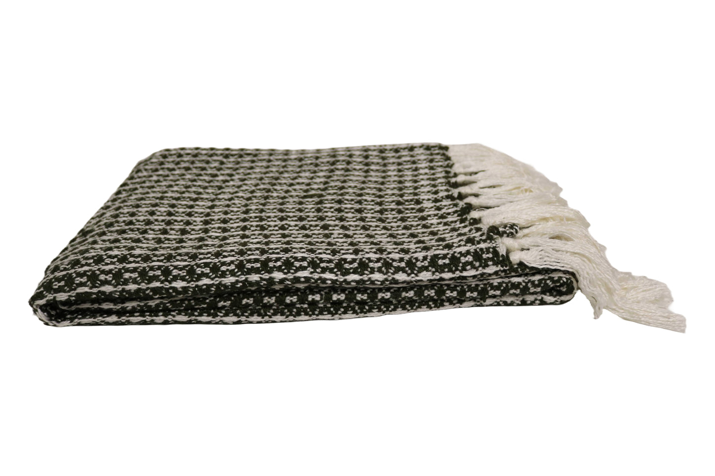 Handcrafted Wool & Cotton Throw Blanket Green