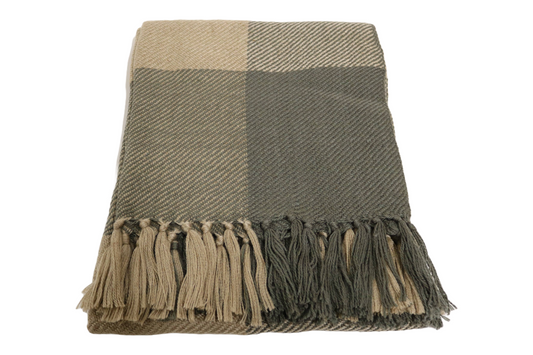Handcrafted Wool & Cotton Throw Blanket Sage Loom
