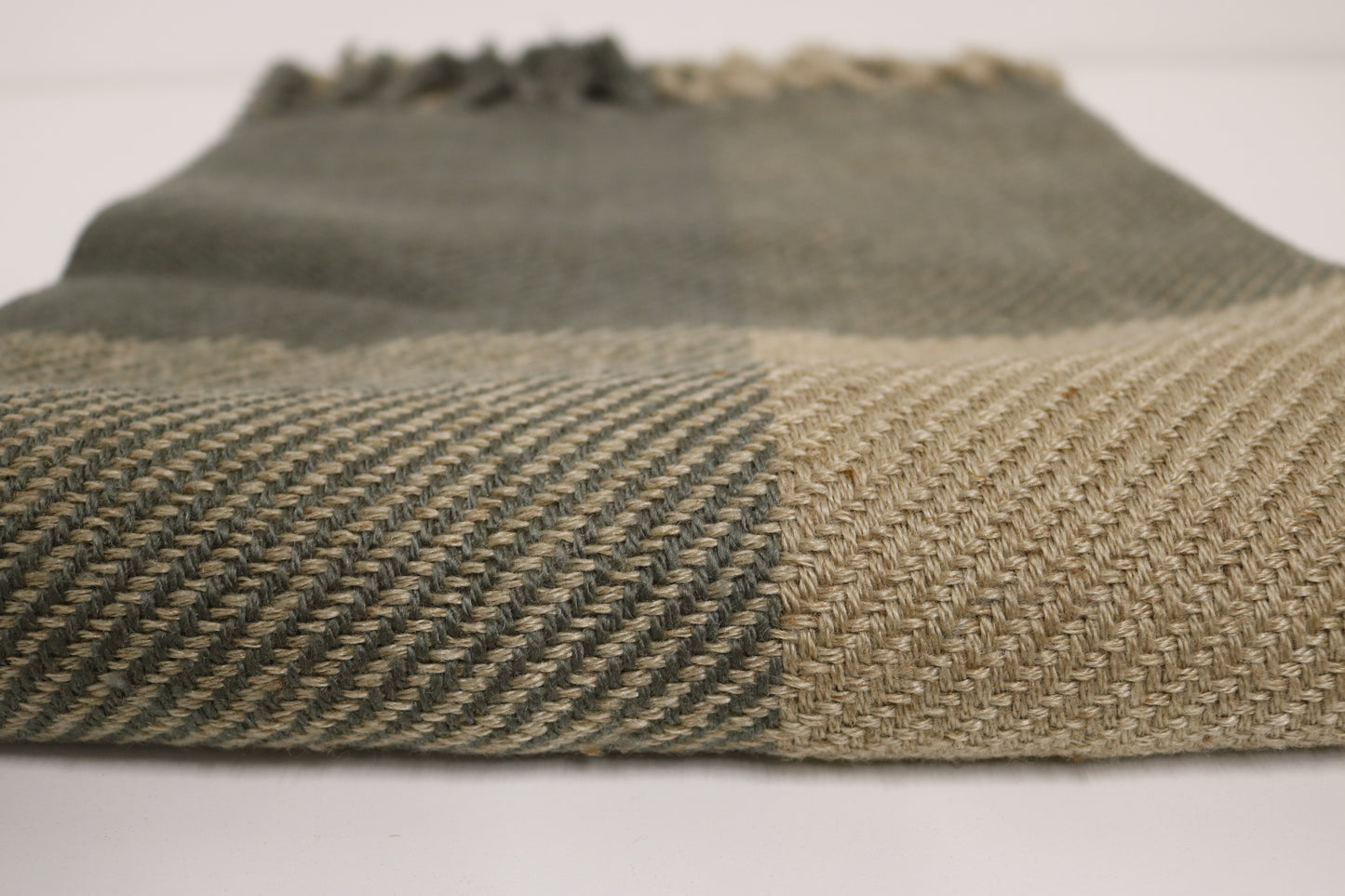 Handcrafted Wool & Cotton Throw Blanket Sage Loom