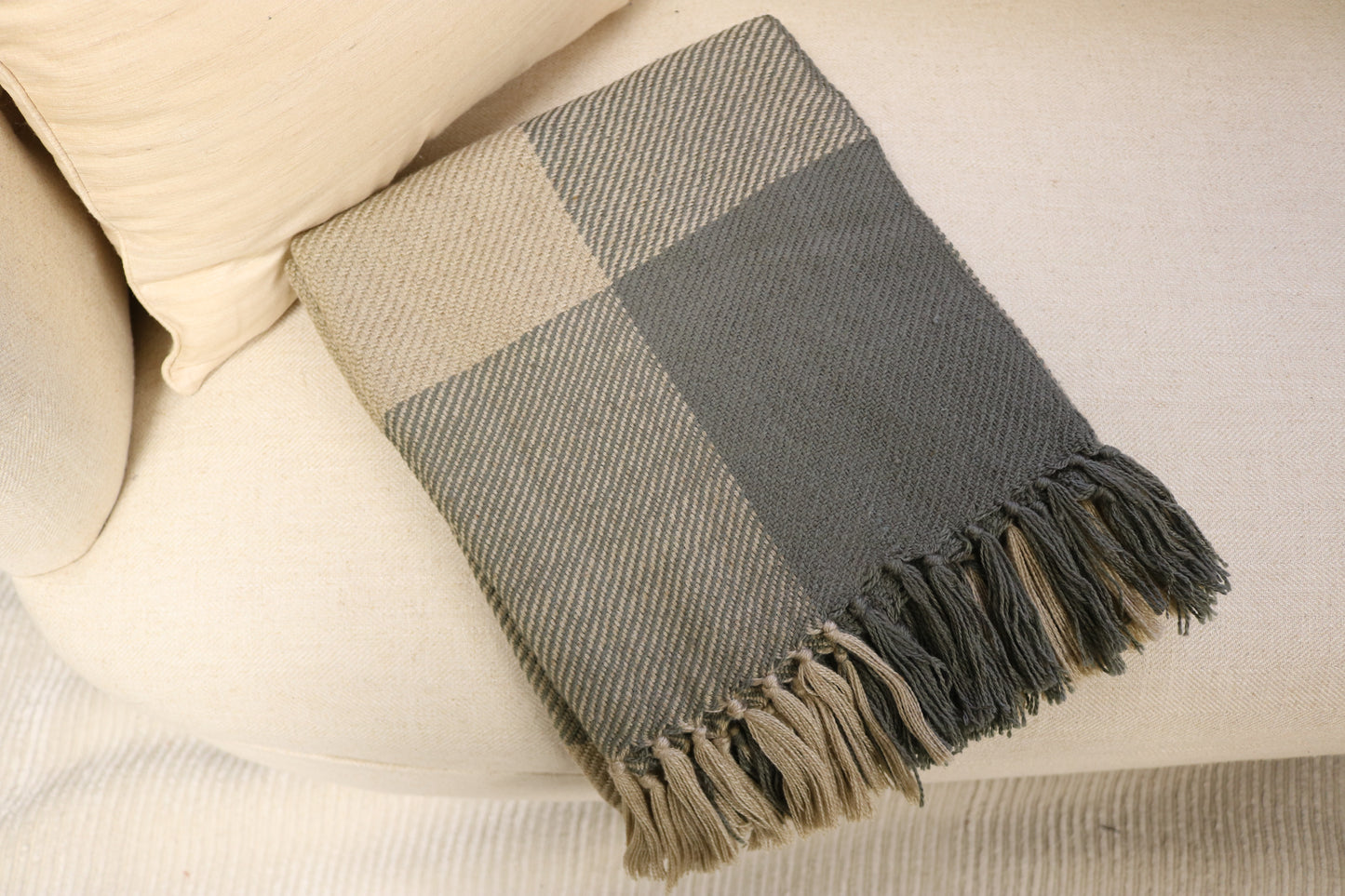 Handcrafted Wool & Cotton Throw Blanket Sage Loom