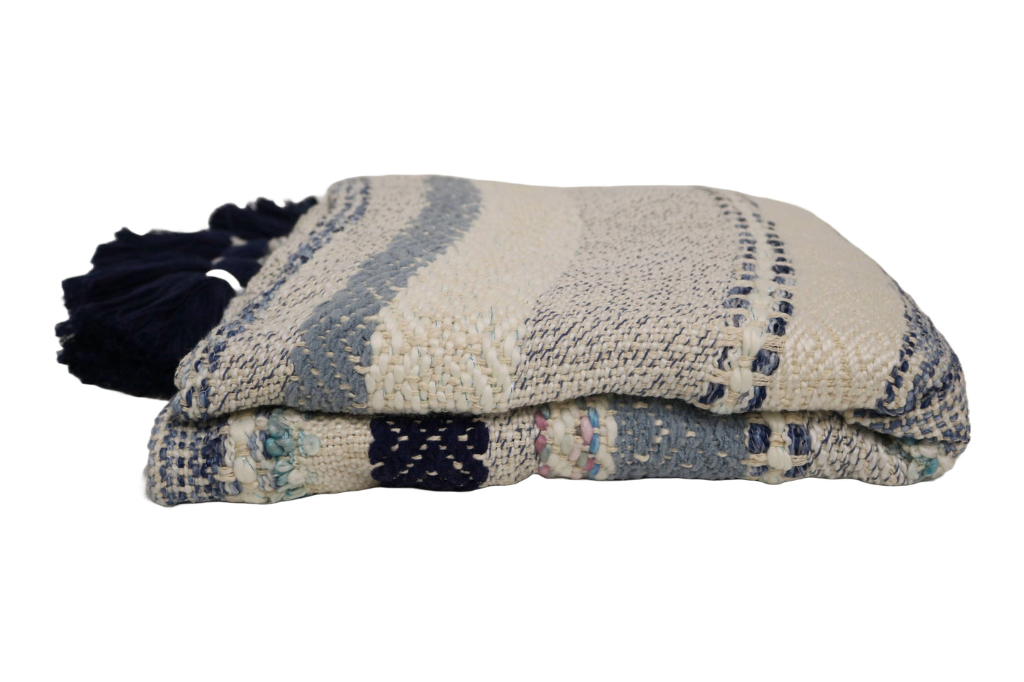 Handcrafted Wool & Cotton Throw Blanket Blue Drift
