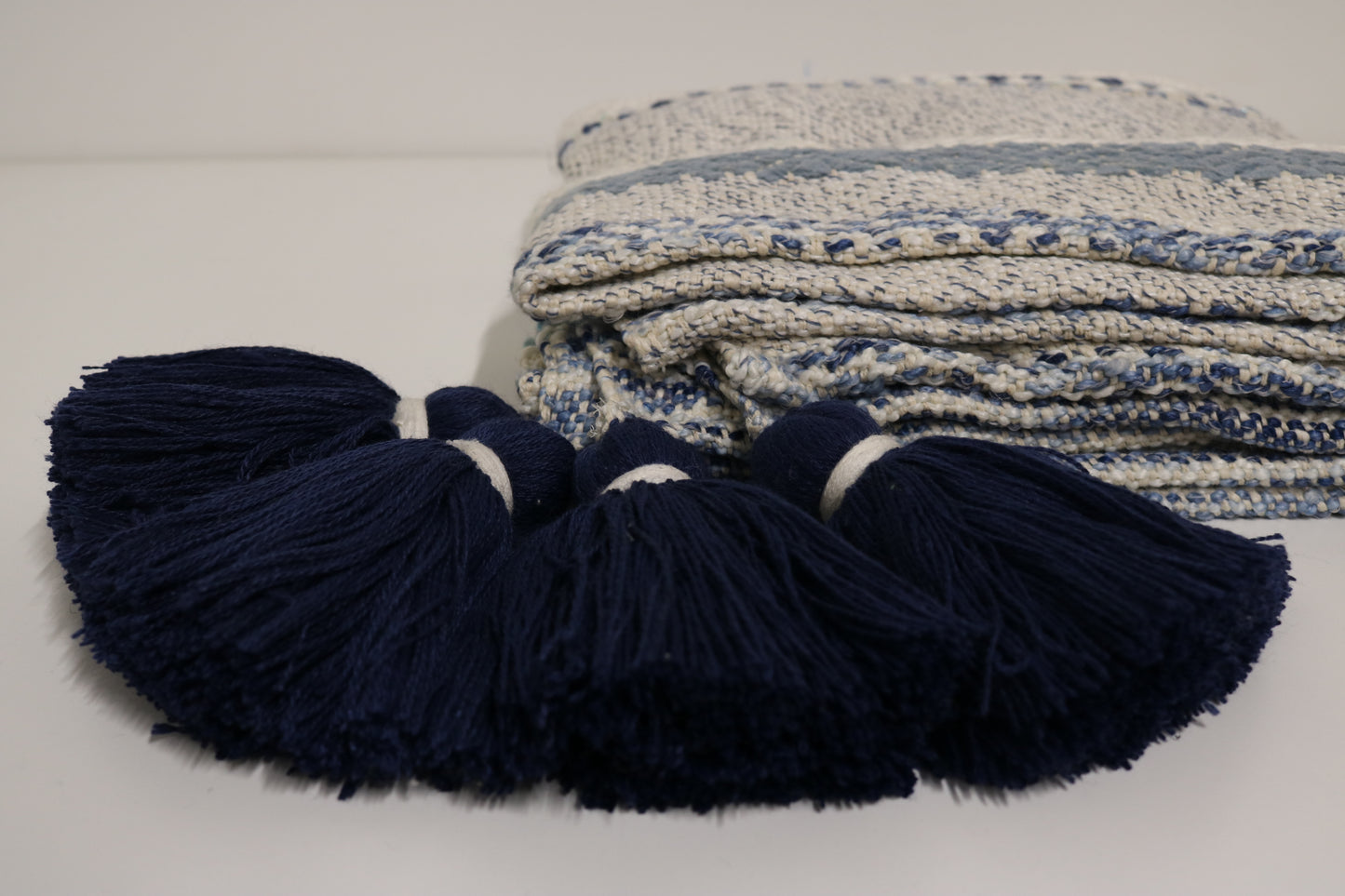 Handcrafted Wool & Cotton Throw Blanket Blue Drift