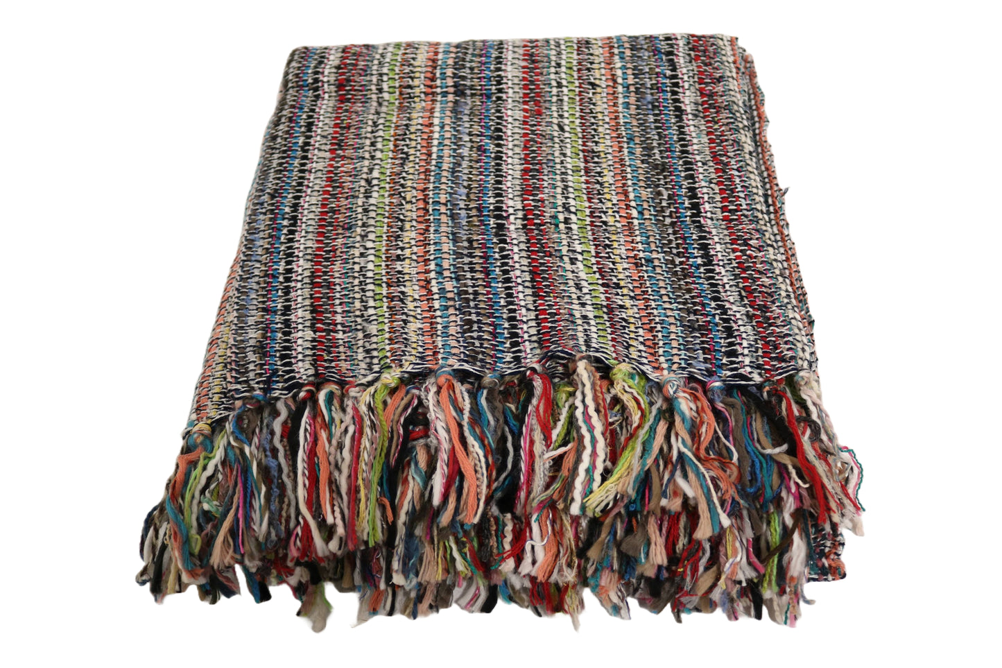 Handcrafted Wool & Cotton Throw Blanket Color Storm