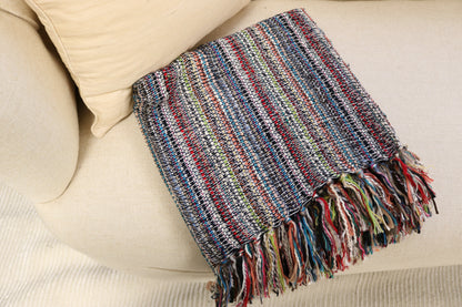 Handcrafted Wool & Cotton Throw Blanket Color Storm
