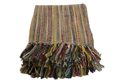 Handcrafted Wool & Cotton Throw Blanket Tan Shimmer