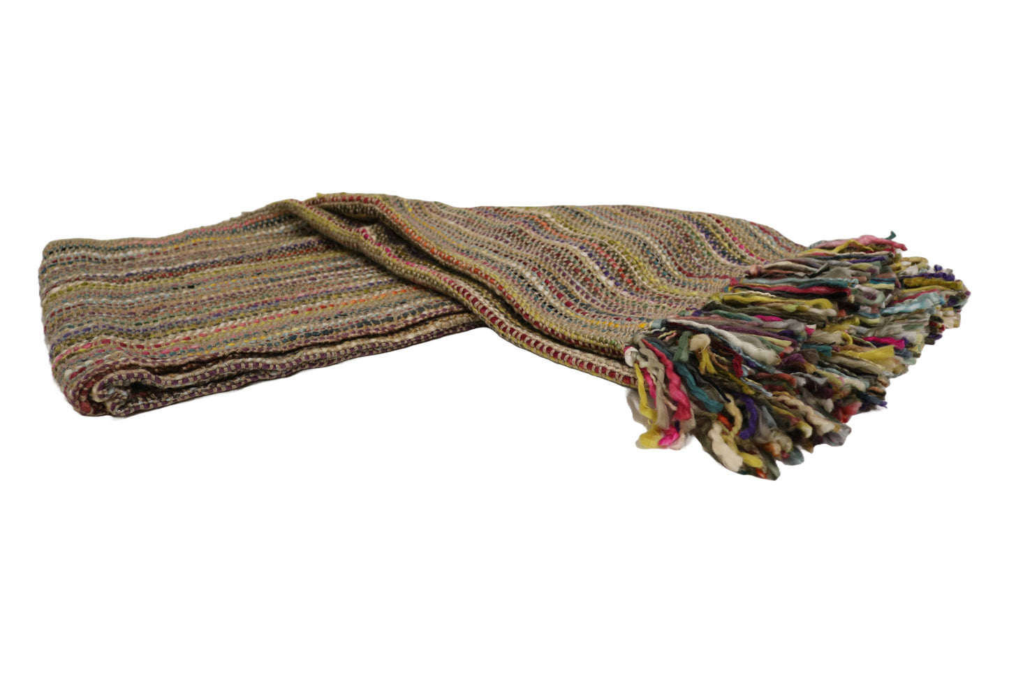 Handcrafted Wool & Cotton Throw Blanket Tan Shimmer