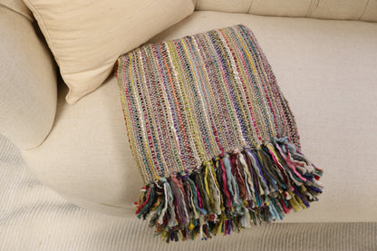 Handcrafted Wool & Cotton Throw Blanket Tan Shimmer