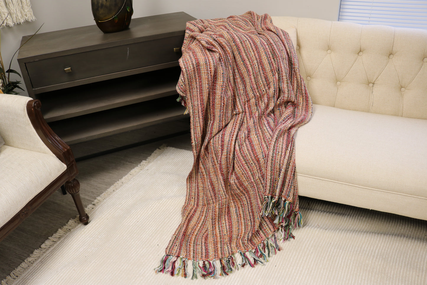 Handcrafted Wool & Cotton Throw Blanket Ember Bloom