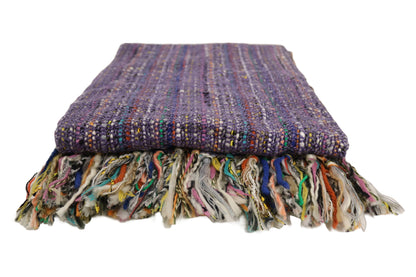Handcrafted Wool & Cotton Throw Blanket Light Purple