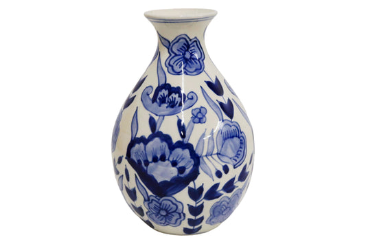 Ceramic Bottle Vase White/Blue