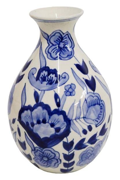 Ceramic Bottle Vase White/Blue