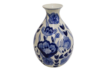 Ceramic Bottle Vase White/Blue
