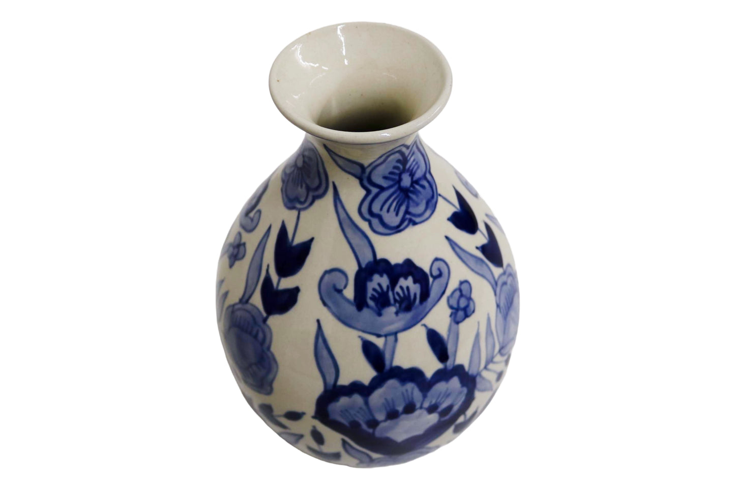 Ceramic Bottle Vase White/Blue