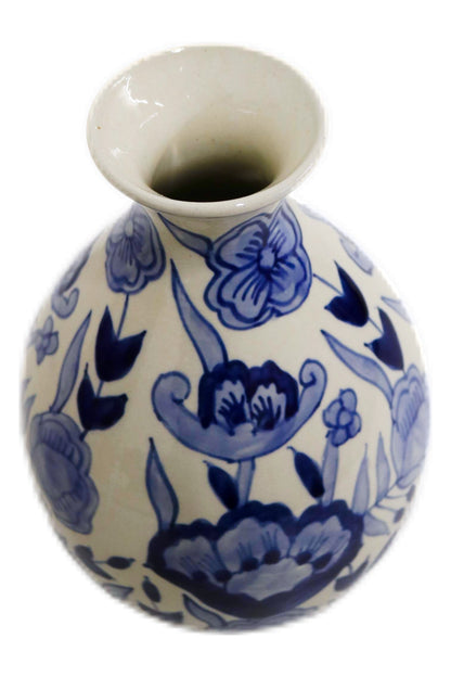 Ceramic Bottle Vase White/Blue