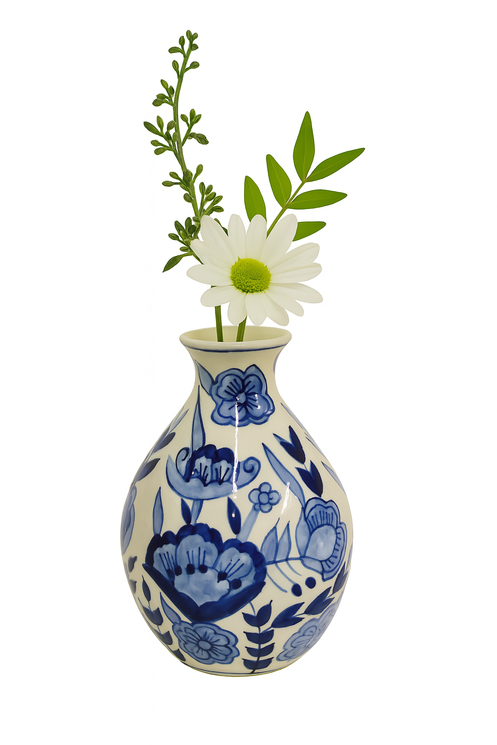 Ceramic Bottle Vase White/Blue