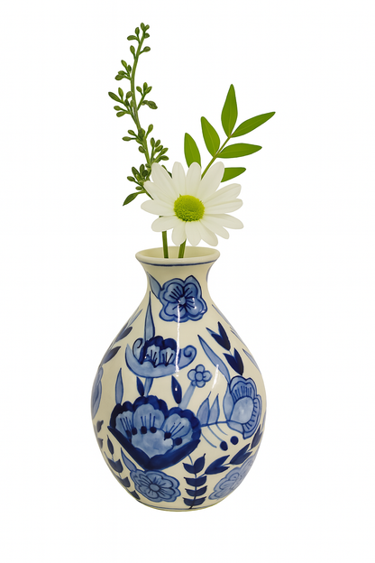 Ceramic Bottle Vase White/Blue