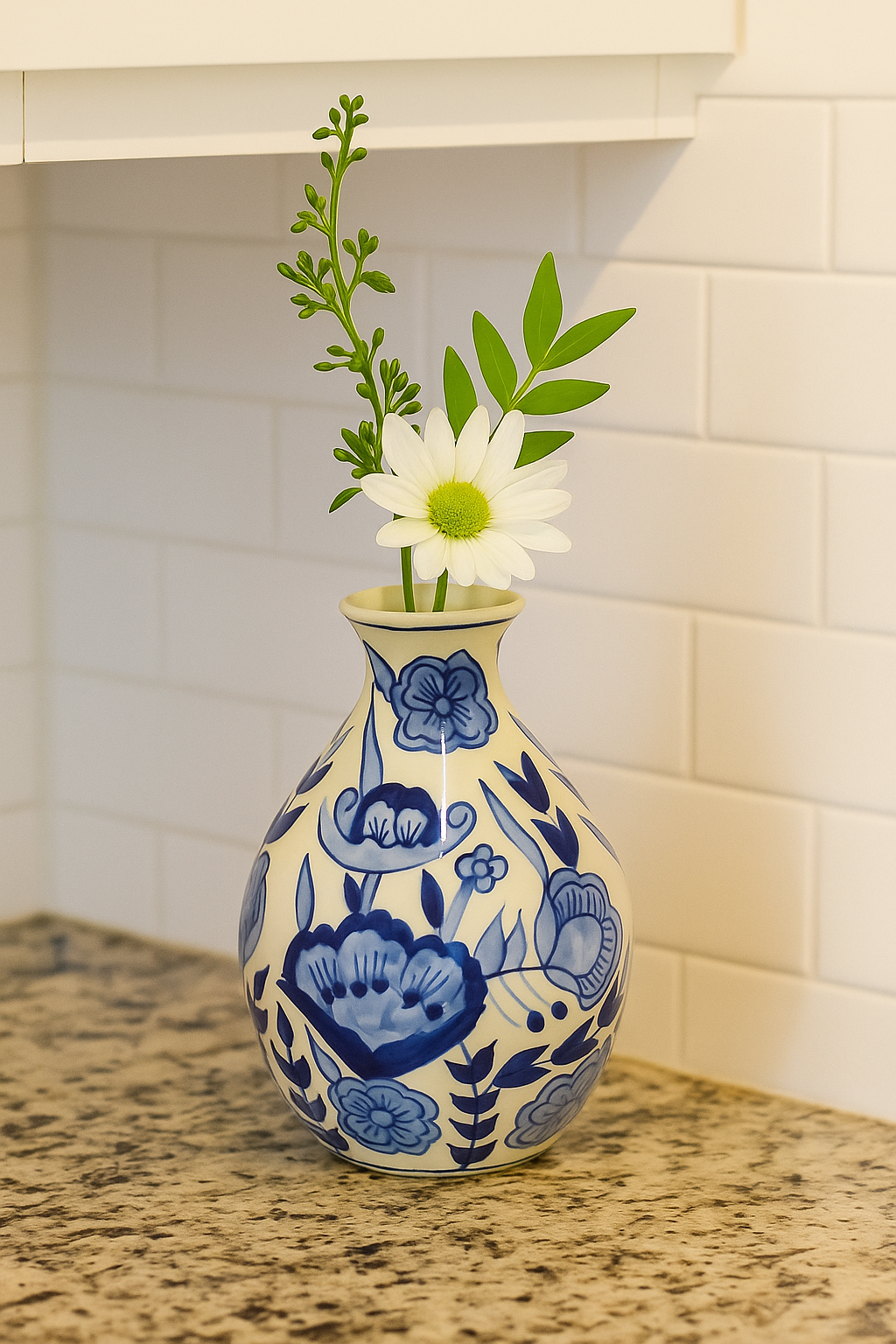 Ceramic Bottle Vase White/Blue