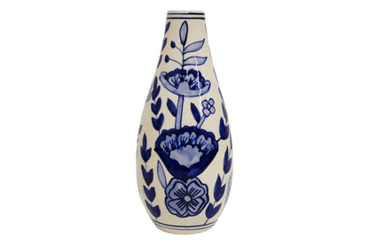 Ceramic Slim Vase White/Blue