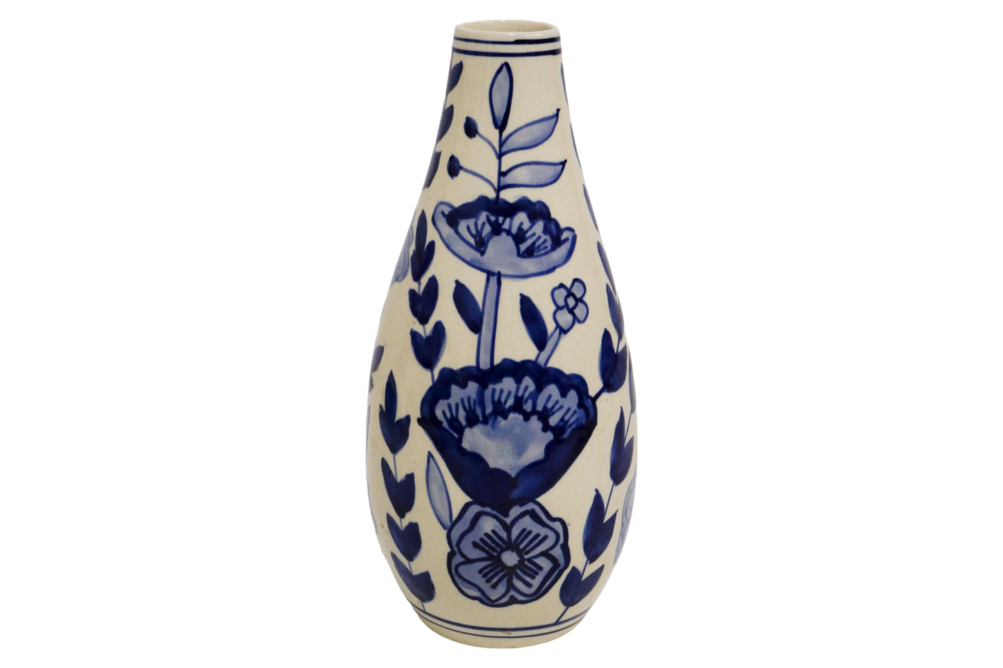 Ceramic Slim Vase White/Blue