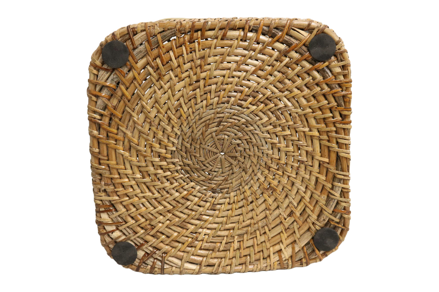 Home&Manor Medium Tall Wicker Basket with Shiny Brass Rim