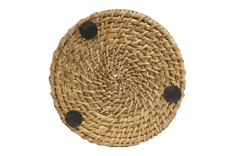 Home&Manor 8" Round Wicker Basket with Shiny Brass Rim