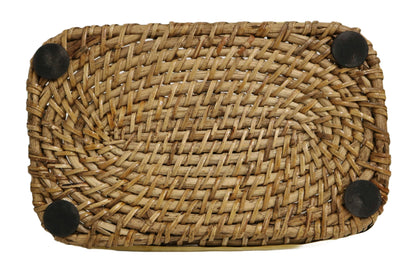 Home&Manor 10" Rectangular Wicker Fruit Basket with Shiny Brass Rim