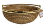 Home&Manor 12" Round Deep Wicker Basket with Handle and Shiny Brass Rim