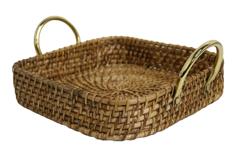 Home&Manor 11" Wicker Deep Tray with Double Handle